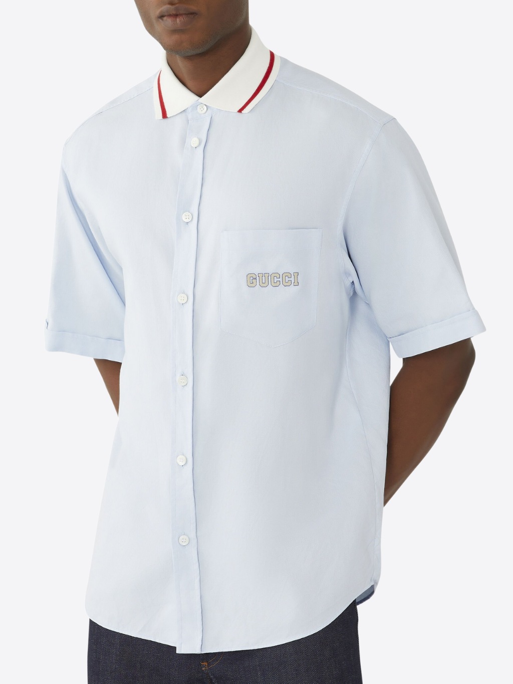 GUCCI Embroidered Baby Blue košeľa Veľkosť: S