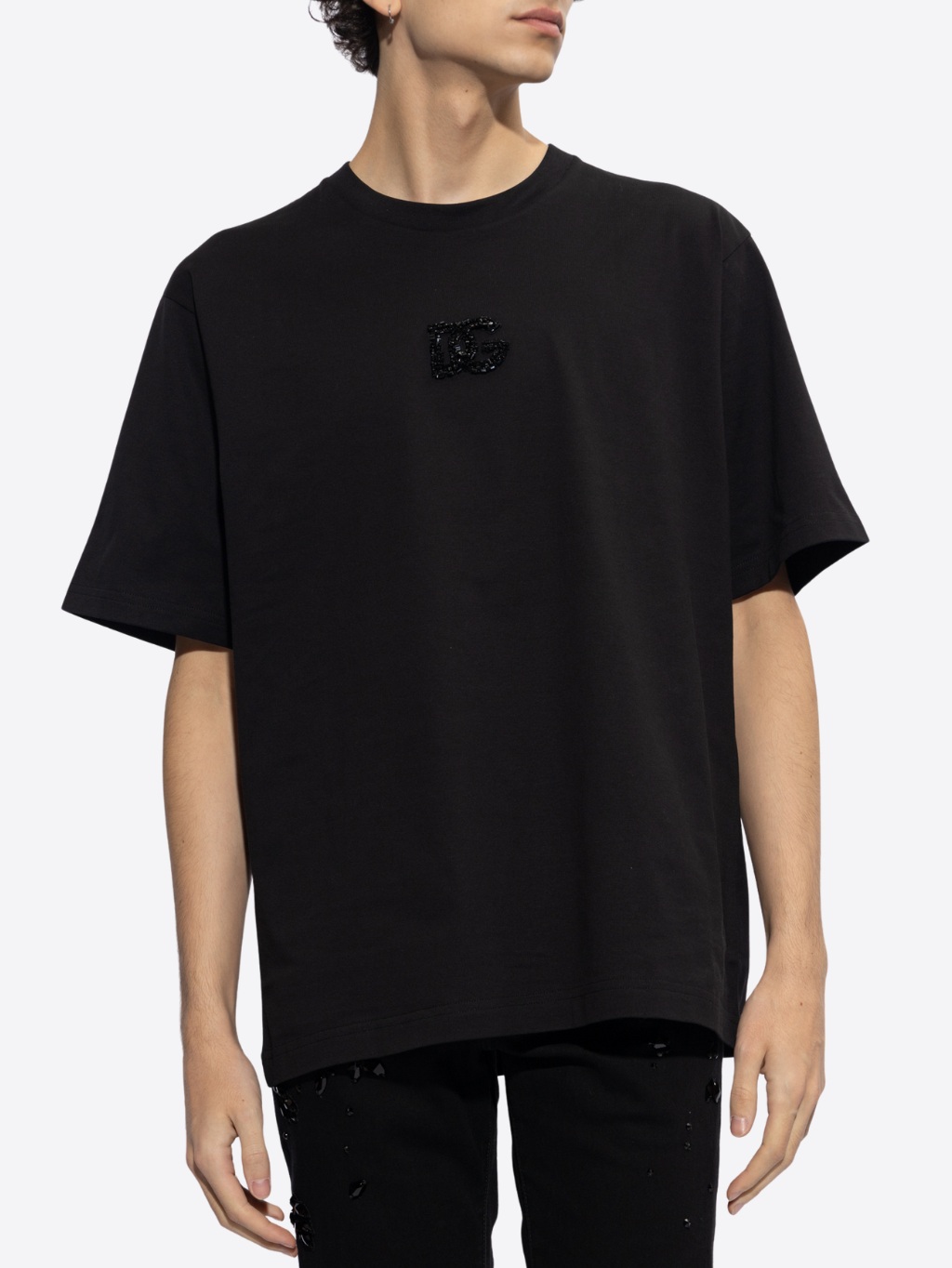 DOLCE & GABBANA Rhinestone Black tričko Veľkosť: M
