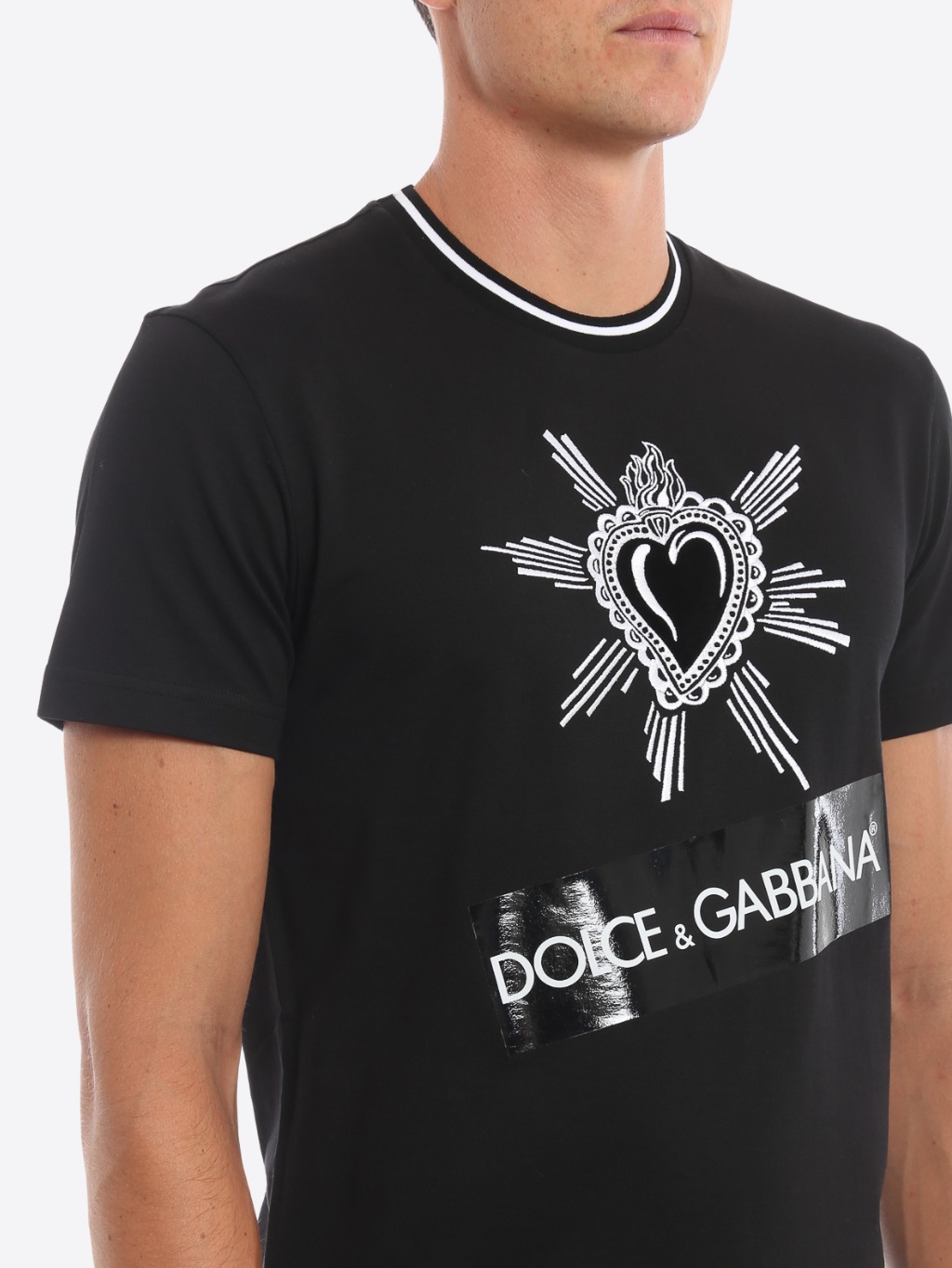 DOLCE & GABBANA Heart Embroidered Black tričko Veľkosť: XXL – Obrázok 4