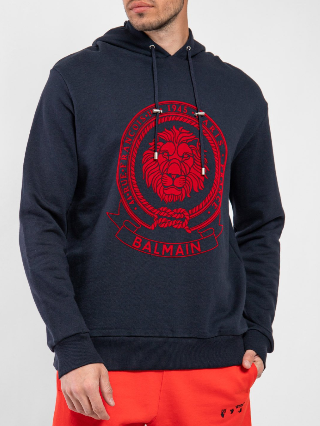 BALMAIN Flocked Logo Navy mikina Veľkosť: M
