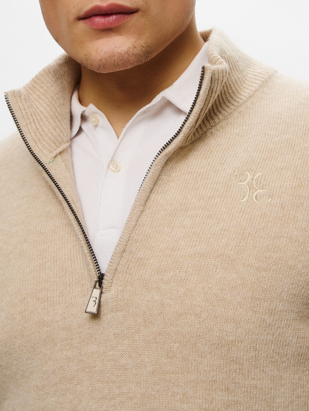 BILLIONAIRE Half Zip Beige sveter Veľkosť: XL – Obrázok 4