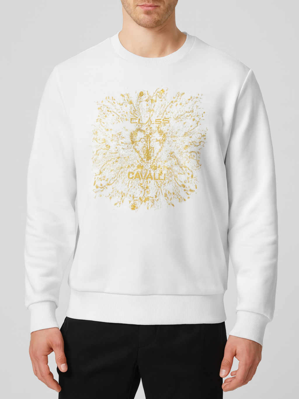 CAVALLI CLASS Gold Logo White mikina Veľkosť: S