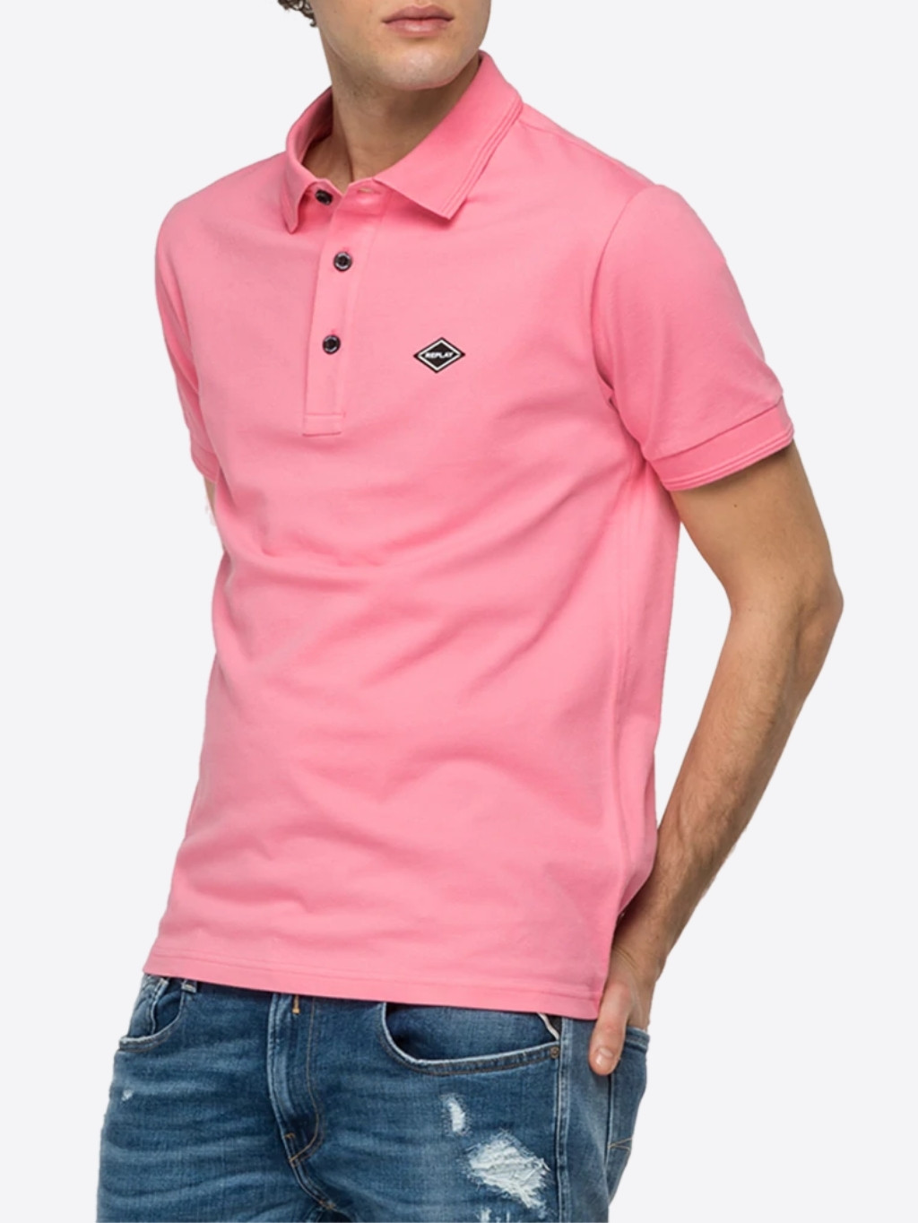 REPLAY Logo Pink polo tričko Veľkosť: L