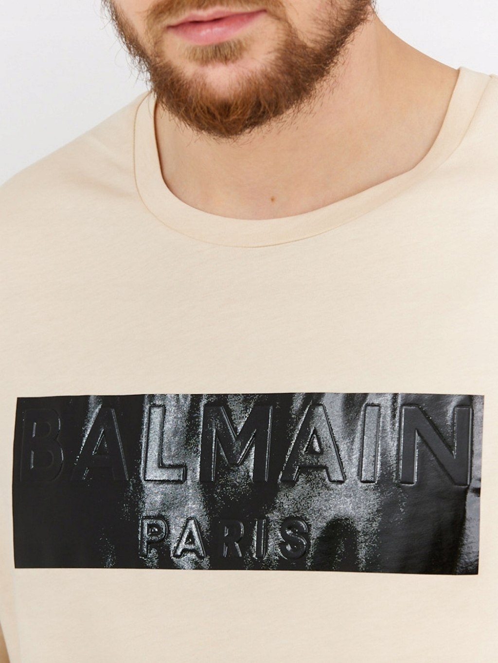 BALMAIN Paris Embossed Beige tričko Veľkosť: M – Obrázok 4