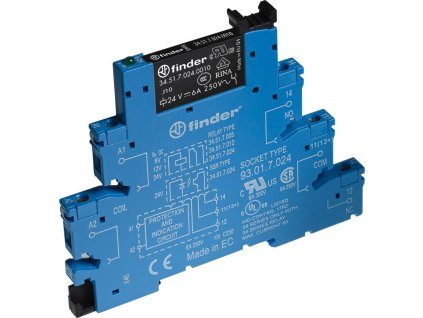 Relé Finder 38.51.7.024.0050 s päticou, 1P, 6A, 24VDC, LED, EMC filter