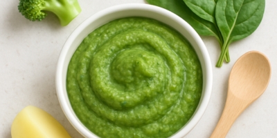 Zelené pyré zo zemiakov, brokolice a špenátu