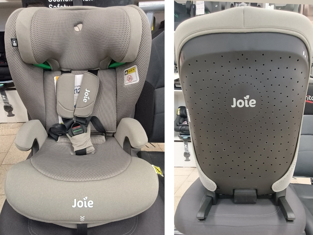 Detail priedušného mesh poťahu a perforovaného skeletu konštrukcie autosedačky Joie i-Irvana Max