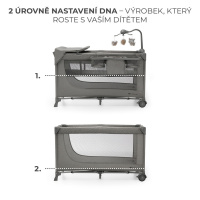 Cestovná postieľka Kinderkraft Joy 2 + doplnky Dark grey nastavenie výšky