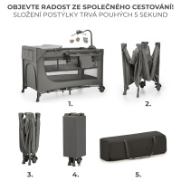 Cestovná postieľka Kinderkraft Joy 2 + doplnky Dark grey jednoduché skladanie