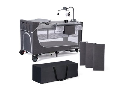 Cestovná postieľka Kinderkraft Leody s doplnkami v šedej farbe Grey