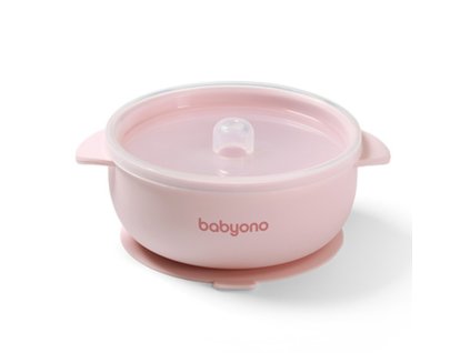 BabyOno silikónová miska s prísavkou a s vrchnákom ružová 5901435417713