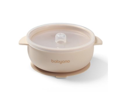 BabyOno silikónová miska s prísavkou a s vrchnákom béžová 5901435417720