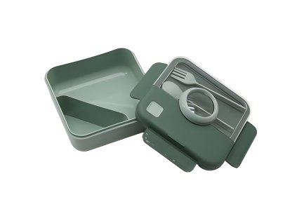 Desiatový box s príborom zelený | 17x17x9 cm