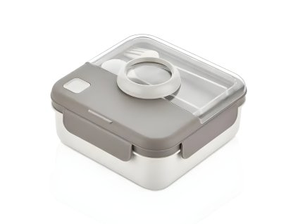 Desiatový box s príborom béžový | 17x17x9 cm