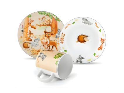 Detská 3-dielna porcelánová sada lesné zvieratká 2022071614120