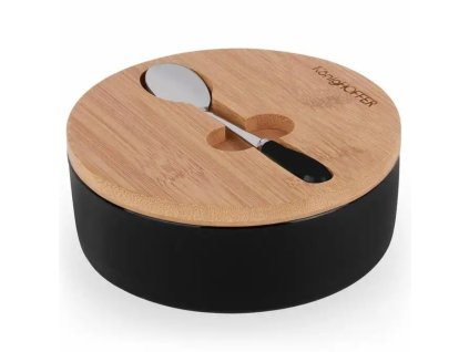 Porcelánová cukornička s bambusovým vrchnákom a s lyžičkou