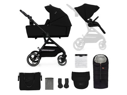 Kočík Kinderkraft Yoxi 2v1 v čiernej farbe pure black + Fusak Jibot Horizontal