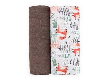 Zavinovacia bambusová plienka/prikrývka Petite&Mars Misty Forest Fox 2 kusy