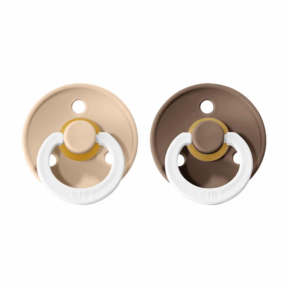 Nočné cumlíky BIBS Colour okrúhle - veľkosť 1 - Vanilla/Dark Oak