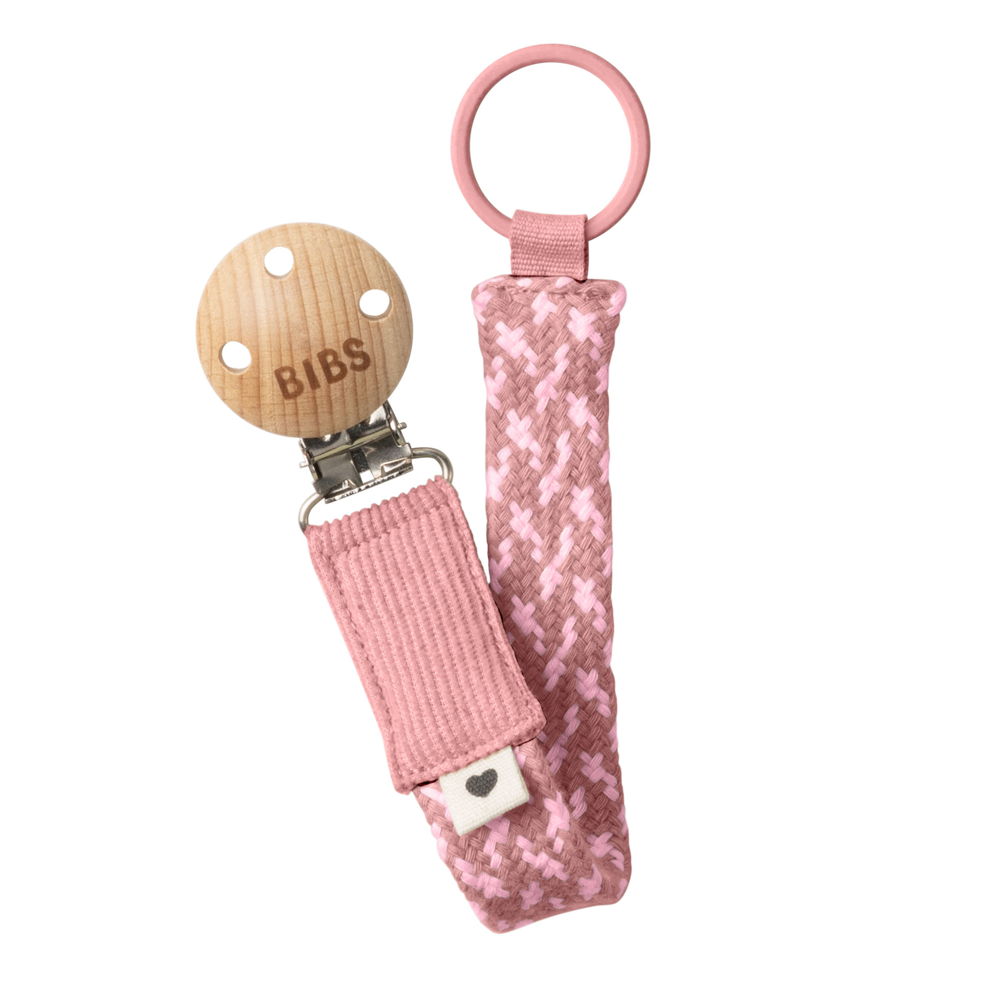 Klip na cumlík BIBS Paci Braid Dusty Pink/Baby Pink