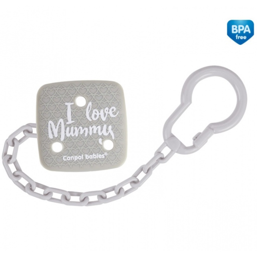 Canpol Babies retiazka na cumlík I love mummy šedá