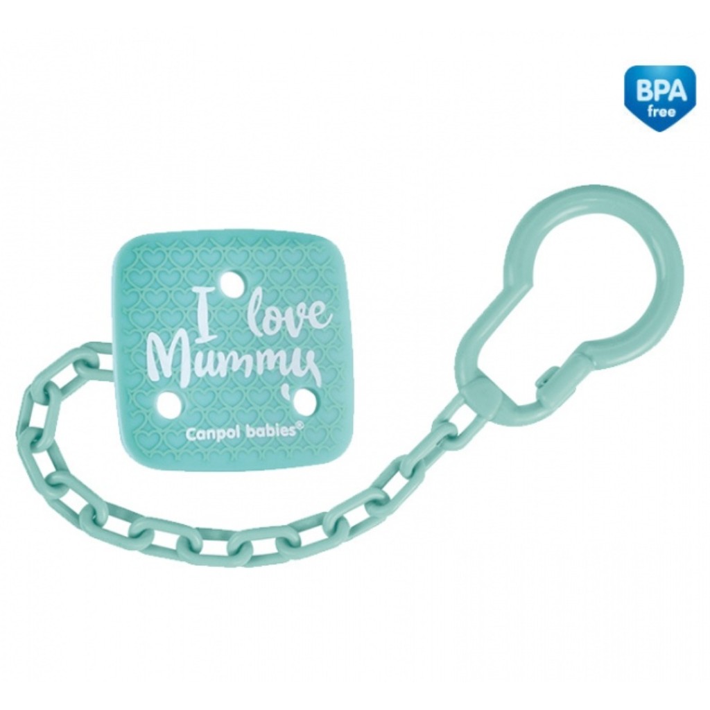 Canpol Babies retiazka na cumlík I love mummy zelená