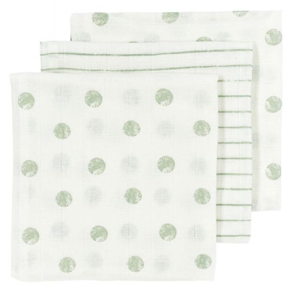 Mušelínové plienky Meyco Dot Stripe Soft Green 3 kusy