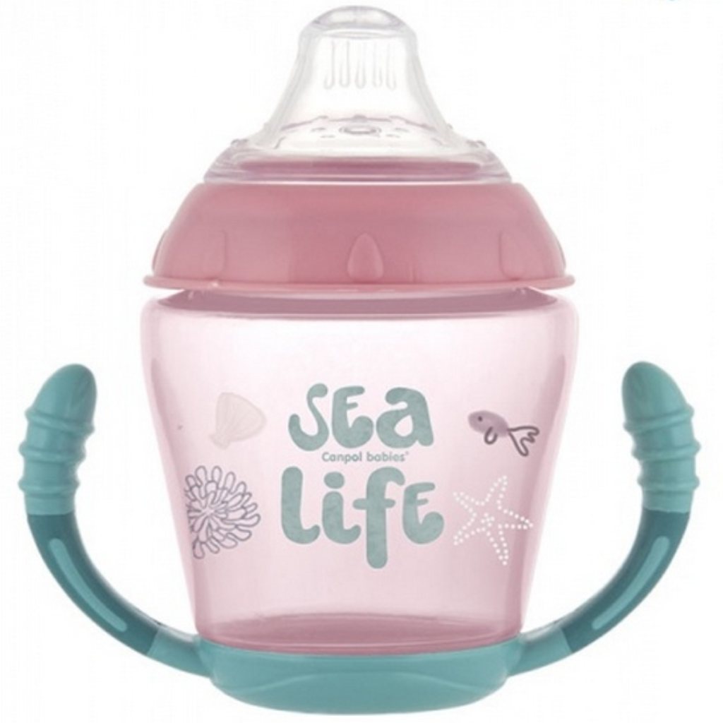 Canpol Babies pohárik s mäkkým náustkom Sea Life 230 ml ružový