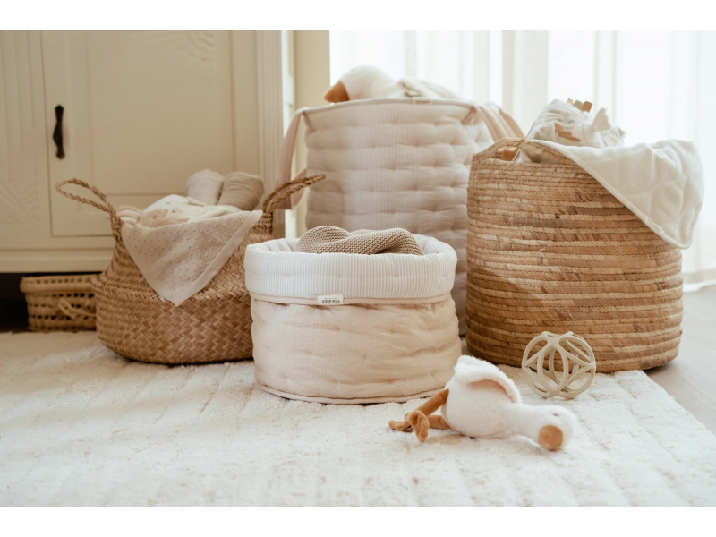 Little Dutch Košík textilný obojstranný extra veľký Pure Soft Beige Stripe