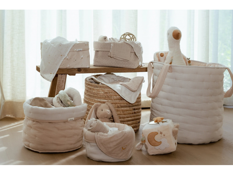 Little Dutch Košík textilný obojstranný extra veľký Pure Soft Beige Stripe