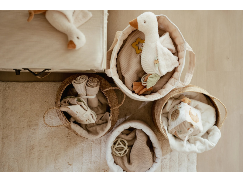 Little Dutch Košík textilný obojstranný extra veľký Pure Soft Beige Stripe