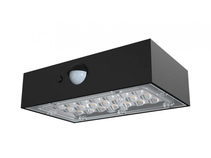 Čierne LED nástěnné solárne svítidlo s pohybovým čidlom 3W IP65