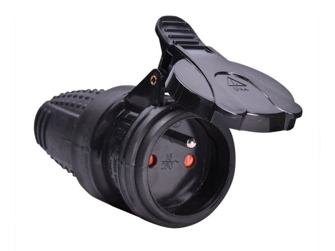 Čierna vidlica priama s krytkou, 230V/16A, IP44