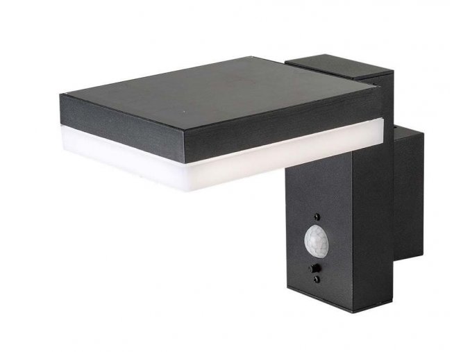 Čierne LED nástenné solárne svietidlo hranaté s pohybovým čidlom 5,5W IP54