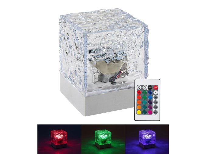 Priehľadná dizajnová LED RGB stolová lampa Cubiko na batérie s DO