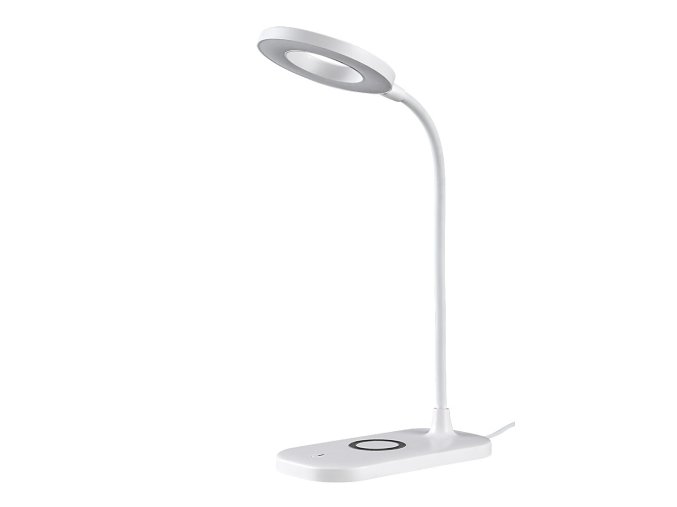 Biela LED stolová lampička Hardin 5W s bezdrôtovým nabíjaním