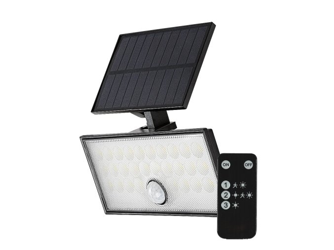 Čierny fasádny solárny LED reflektor s pohybovým čidlom Zavod 8W IP65