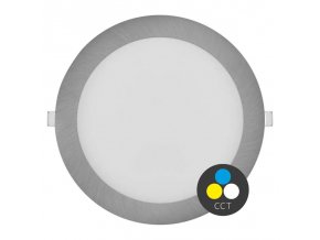 Strieborný vstavaný LED panel guľatý 225mm 18W CCT Premium