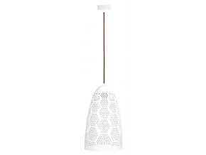 Biely závesný luster Bene pre žiarovku E27 s tienidlom v tvare kužeľa dĺžky 330mm
