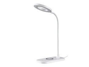 Biela LED stolová lampička Hardin 5W s bezdrôtovým nabíjaním