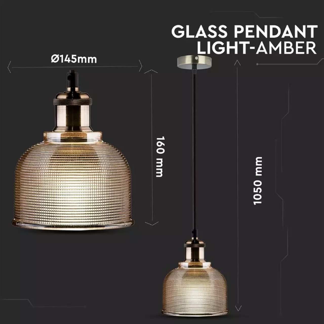 LED Solution Sklenený Amber luster pre žiarovku E27 Ø145mm 3732