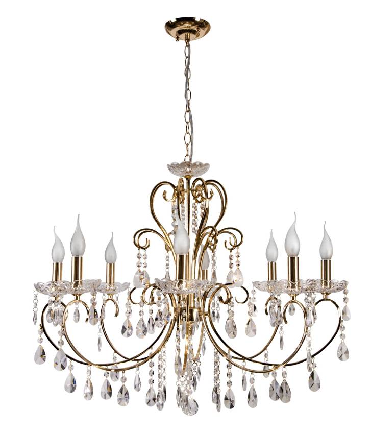 Candellux Zlatý krištáľový luster Aurora pre žiarovku 8x E14 38-98644