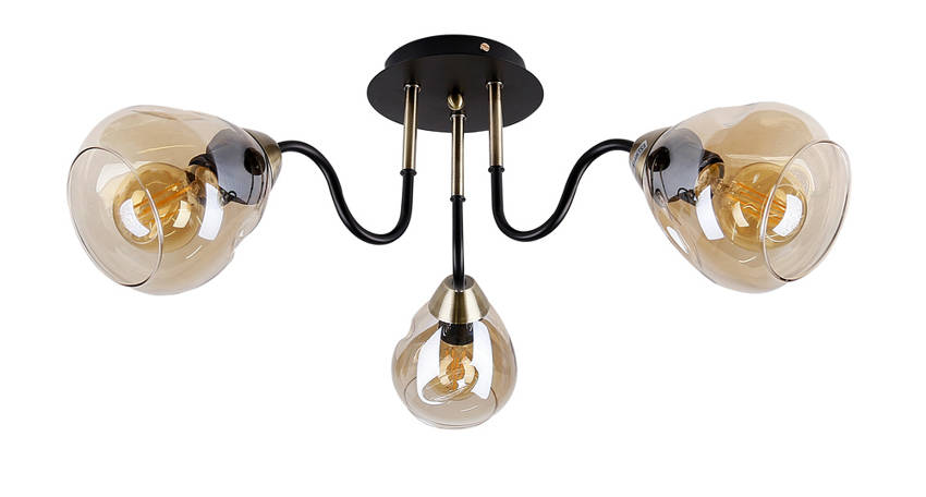 Candellux Čierno-zlaté stropné svietidlo Unica pre žiarovku 3x E27 33-00880