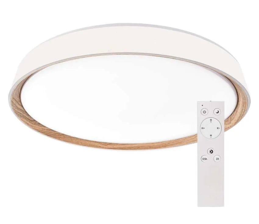 EMOS Biele stropné LED svietidlo ILVI s dekorom dreva 400mm 30W CCT s DO ZM5114