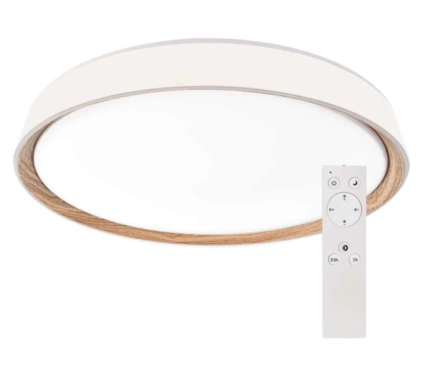 EMOS Biele stropné LED svietidlo ILVI s dekorom dreva 500mm 45W CCT s DO ZM5115