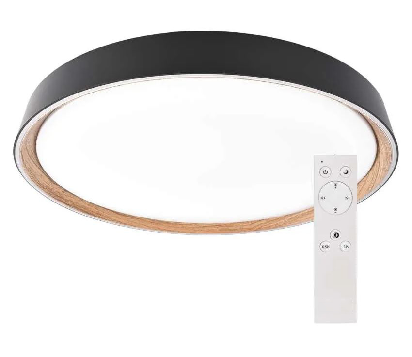 EMOS Čierne stropné LED svietidlo ILVI s dekorom dreva 400mm 30W CCT s DO ZM5116