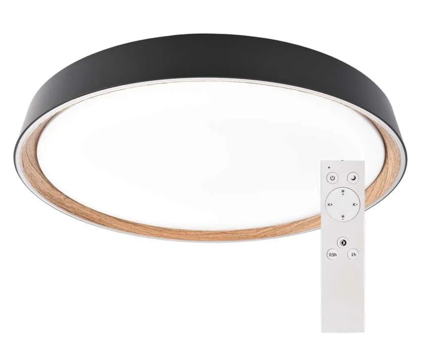 EMOS Čierne stropné LED svietidlo ILVI s dekorom dreva 500mm 45W CCT s DO ZM5117