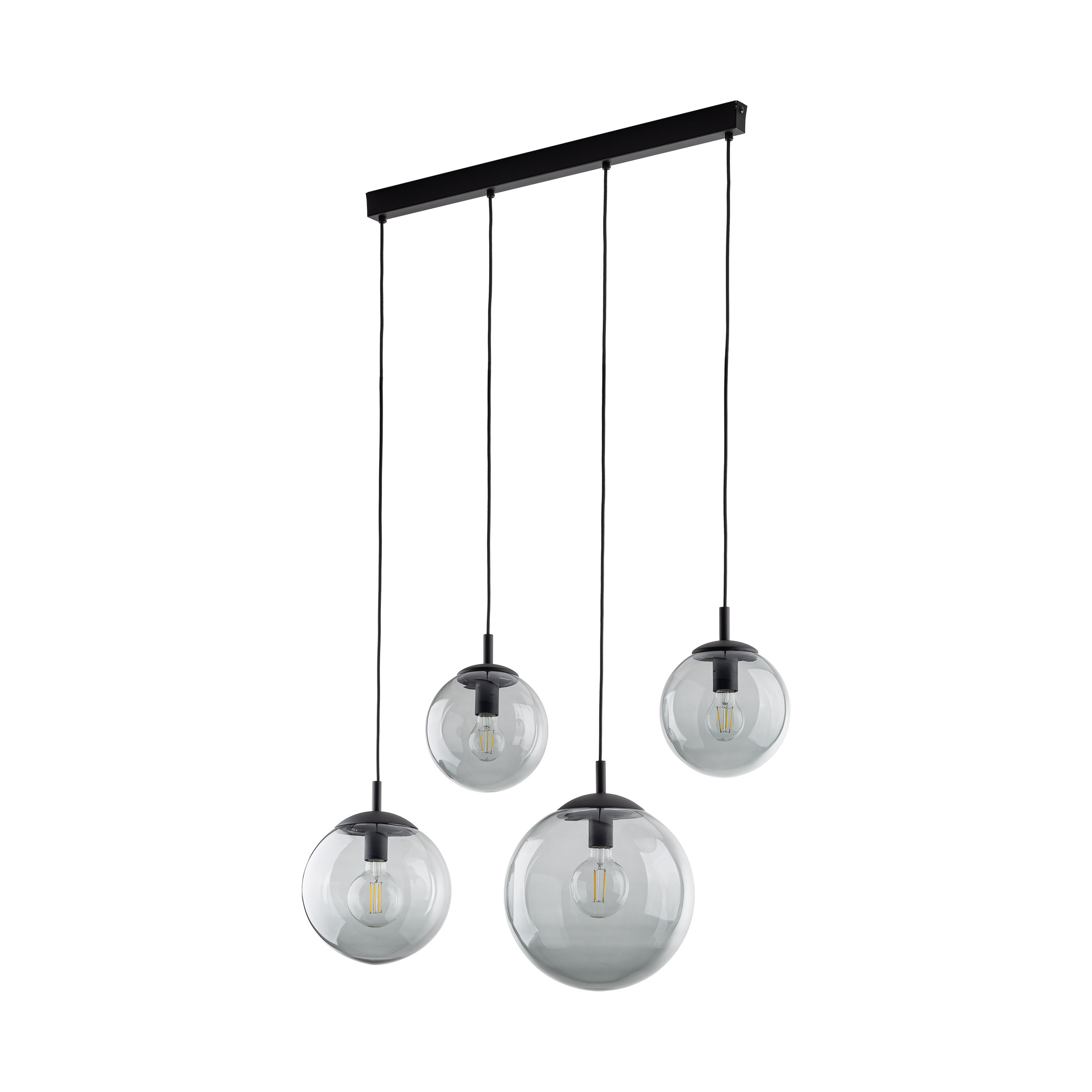 TK Lighting Čierny závesný luster Esme s dymovými tienidlami pre žiarovku 4x E27 TK5381