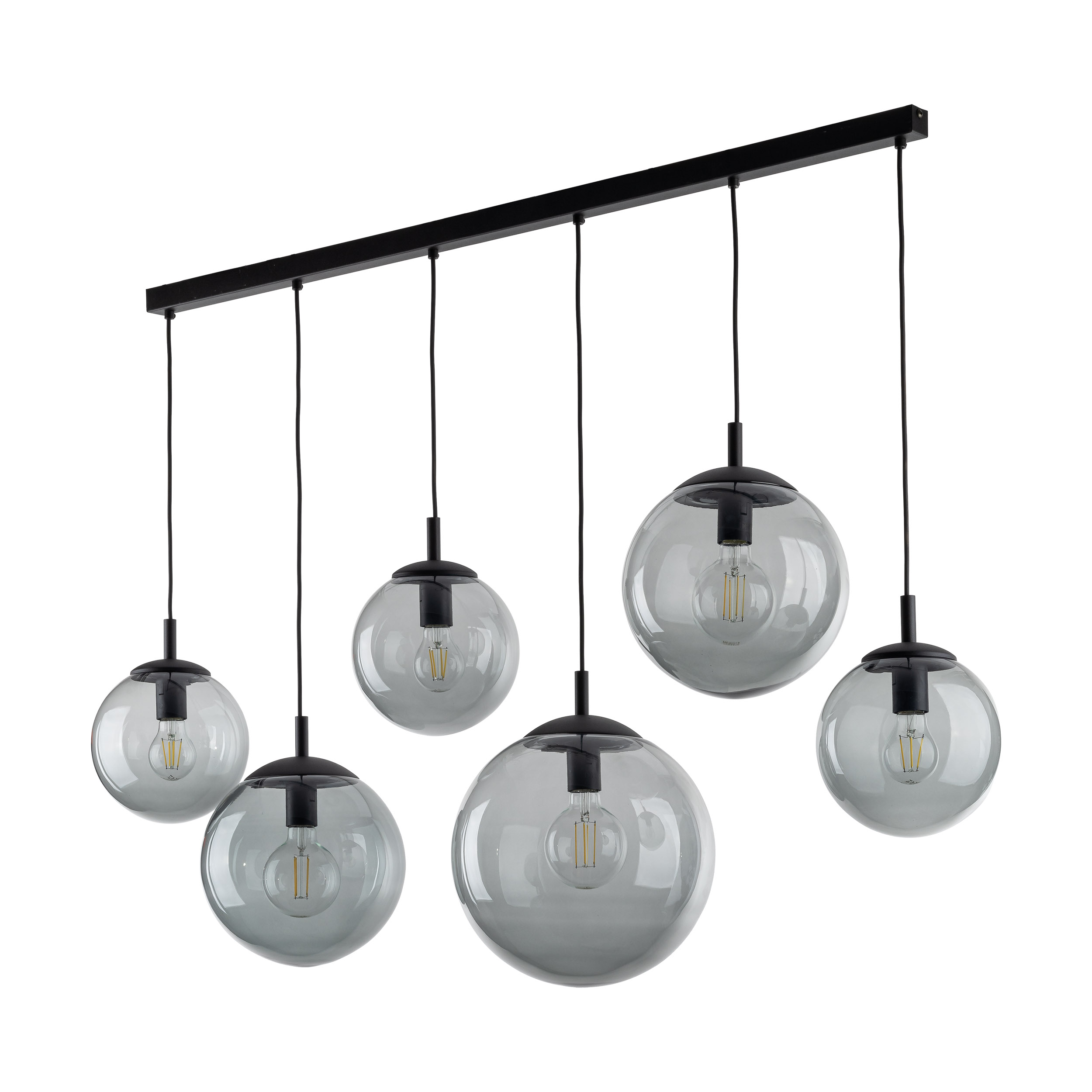 TK Lighting Čierny závesný luster Esme s dymovými tienidlami pre žiarovku 6x E27 TK5383