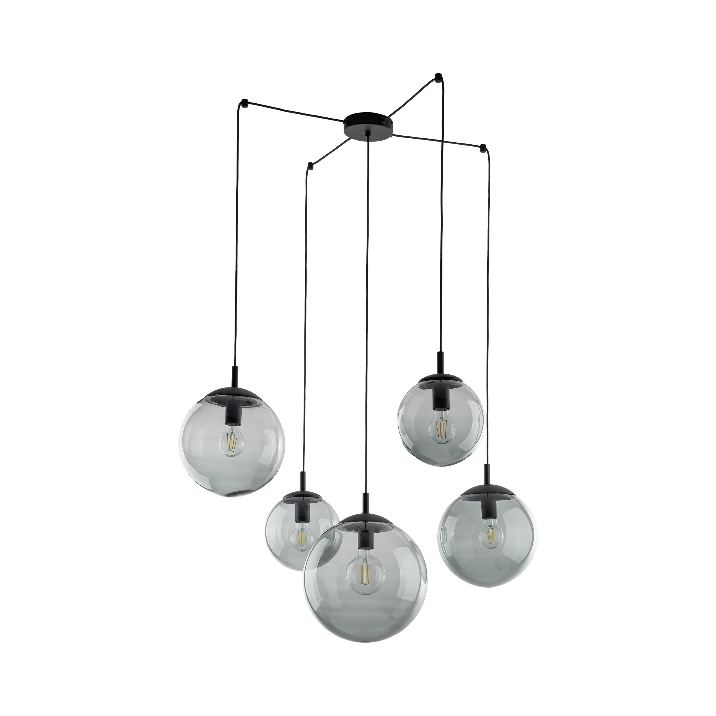 TK Lighting Čierny závesný luster Esme s dymovými tienidlami pre žiarovku 5x E27 TK5382
